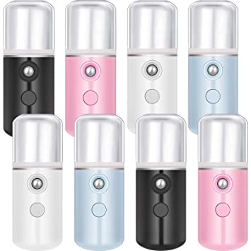 8 Pieces Nano Sprayer Nano Facial Mister Portable Mini Face Mist Handy Sprayer Atomization USB Rechargeable Face Steamer Sprayer for Skin Care Eyelash Extensions (White, Black, Blue, Pink)