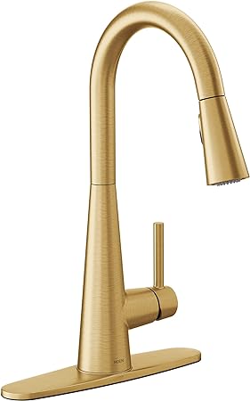 Moen Sleek Brushed Gold One-Handle High Arc Kitchen Faucet with Pull Down Spray Head, Featuring Power Boost, 7864BG