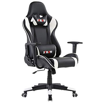 XPELKYS Gaming Office Chair Computer Desk Chair Racing Style High Back PU Leather Chair Executive and Ergonomic Style Swivel Chair with Headrest and Lumbar Support (White)
