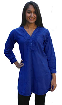 Ayurvastram Pure Cotton, Hand Embroidered Shirt Tunic Top Kurti Blouse