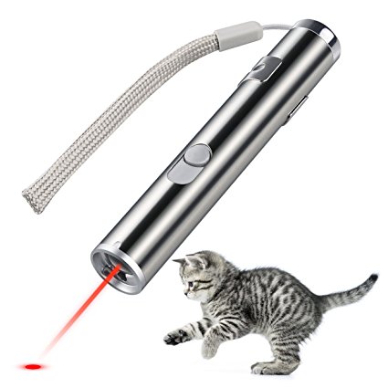 2 in 1 Multi Function Funny Cat Chaser Toys , CREAKER Mini Flashlight & Interactive Pet Toys Cat Light Pointers Cat Training Tool