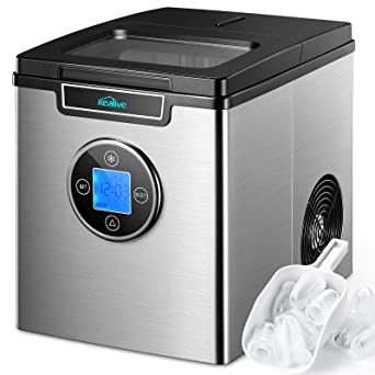 Ice Cube Maker Stainless Steel 15 kg 24 Hours, 3 Ice Cube Sizes, Cubes Ready in 5 Mins, 2.4 L LED Display Self Cleaning Function Ice Cube Maker Quiet Ice Maker with Timer, Ice Scoop and Basket