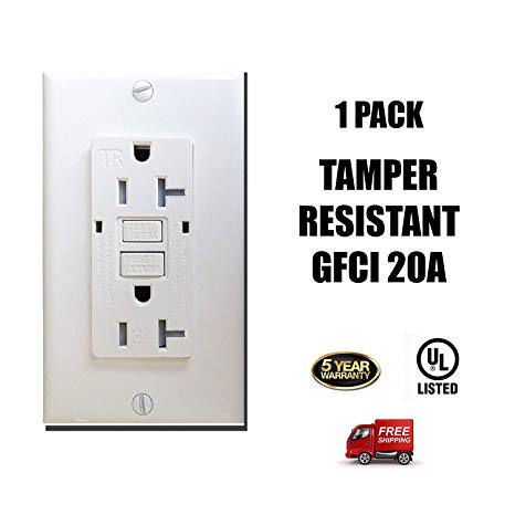 Dynamics GFCI 20 Amp 125 Volt, Tamper Resistant, Safety Outlet, 2-pole, 3-wire, Grounding, LED Indicator - Self Test | 1 Pack