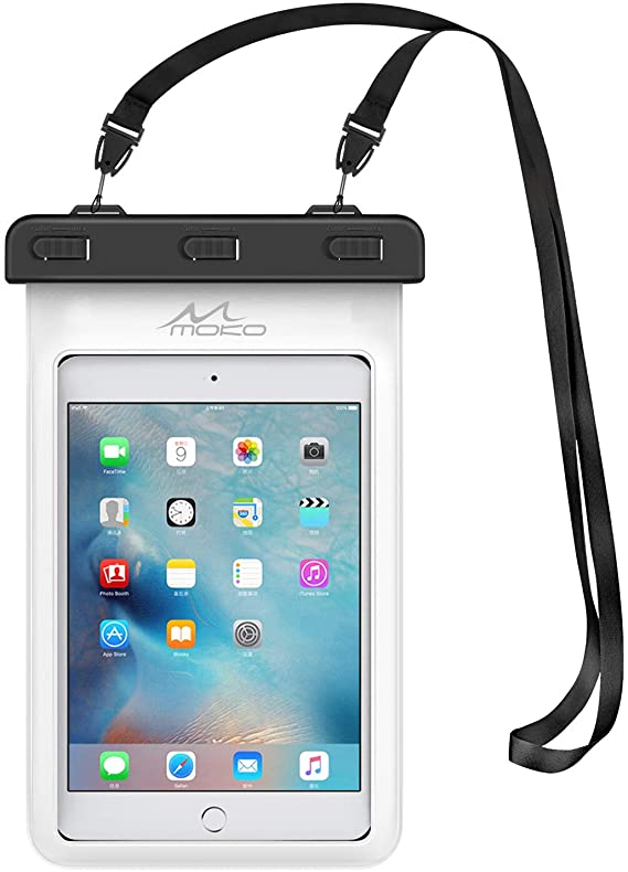 MoKo Universal Waterproof Case, Dry Bag Pouch for iPad Mini 2019/4/3/2, Galaxy Tab 5/4/3, Galaxy Note 8, Tab S2/Tab E/Tab A 8.0, LG G Pad III 8.0, Google Nexus 7(FHD) & More Up to 8.3" - White