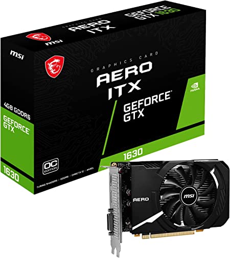 MSI Gaming GeForce GTX 1630 4GB GDRR6 64-Bit HDMI/DP/DVI Single Fan OC ITX Graphics Card (GTX 1630 AERO ITX 4G OC)