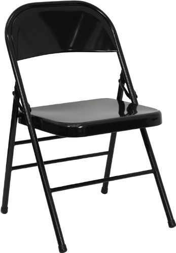 Flash Furniture HERCULES Series Triple Braced & Double Hinged Black Metal Folding Chair