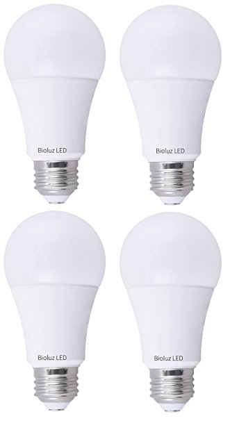 Bioluz LED 100W Dimmable LED Light Bulbs, Soft White 3000K, A19 LED Light Bulb 1600 Lumen - 4 Pack