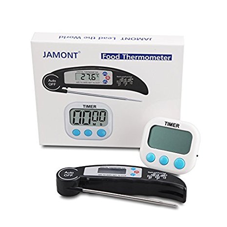 JAMONT Meat Thermometer Food Thermometer Instant Read Electronic Kitchen Thermometer Cooking Thermometer，Air Testing Thermometer with Presented Kitchen Timer for Cuisine and Outdoors