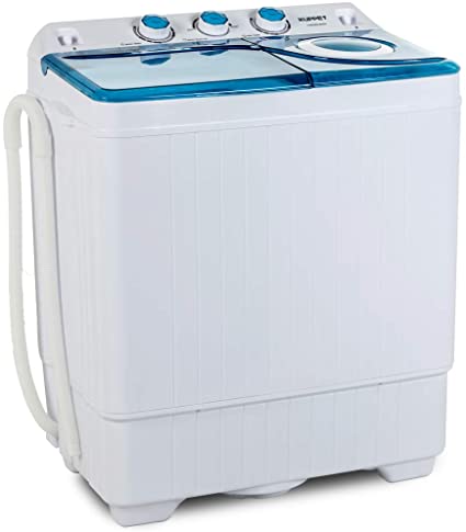 KUPPET Compact Twin Tub Portable Mini Washing Machine 26lbs Capacity, Washer(18lbs)&Spiner(8lbs)/Built-in Drain Pump/Semi-Automatic (White&Blue)