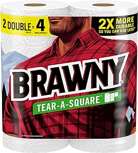 Brawny Tear-A-Square Paper Towels, 2 Double Rolls = 4 Regular Rolls, 3 Sheet Sizes (Quarter, Half, Full), Strength for All Messes, Cleanups, and Meal Prep