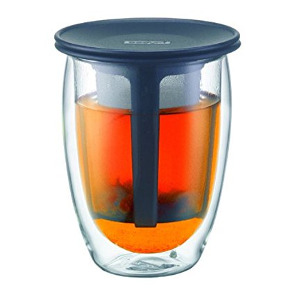 Bodum Tea For One Double 0.35-Liter Wall Glass Tea Strainer, 12-Ounce, Black