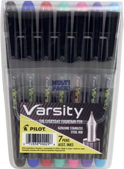 Pilot Varsity Disposable Fountain Pens, 7-Pack Pouch, Assorted Color Inks (90029)