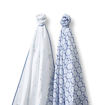 SwaddleDesigns SwaddleDuo, Mama & Baby Chickies Duo (Set of 2 in True Blue)