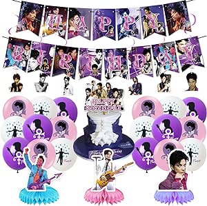 Prince Singer Birthday Party Decorations, Rock Singer Theme Birthday Banner Honeycomb Centerpieces Hanging Swirls Party Latex Balloons for Fans Birthday Baby Shower Party Supplies