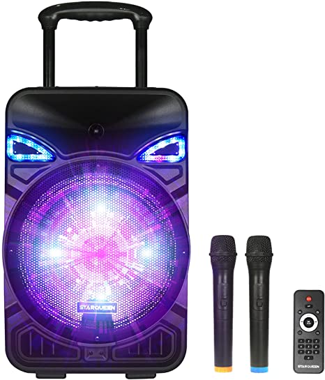 STARQUEEN Bluetooth Karaoke Speaker for Adults Karaoke Machine with 12 Inch Woofer Portable Pa Speaker 2 Wireless Microphone/Mic Priority/AUX Perfect for Home Party Wedding Speech Outdoor Activities