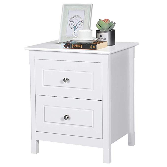 Yaheetech 2-Drawer Bedside Table White Rectangular Small Sofa Side End Table Nightstand for Bedroom/Living Room