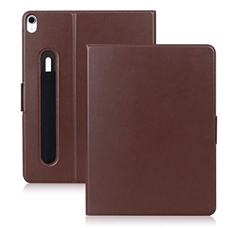FYY New iPad Pro 12.9" 3rd Generation Case 2018 with Pencil Holder [Support Apple Pencile Charging] Luxury Cowhide Genuine Leather Handcrafted Case, Protective Cover with [Auto Sleep-Wake] Dark Brown