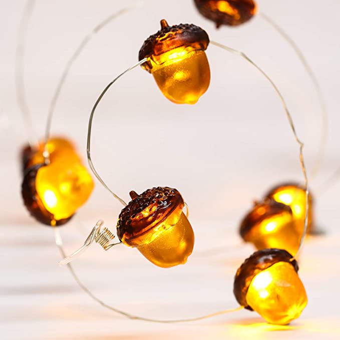 Fall Acorn String Light 3D Acorn Thanksgiving Lights 10 Feet 30 LED Waterproof Lights Battery Powered with 12 Modes, Remote Timer for Fall Thanksgiving Autumn Christmas Indoor Outdoor Decor