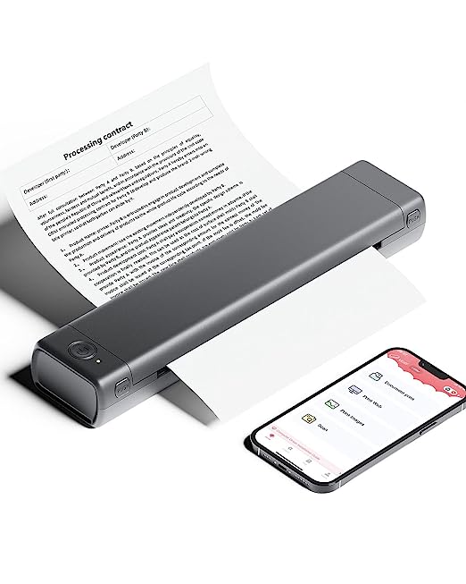 Phomemo M08F A4 Portable Thermal Printer, Wireless Bluetooth Mobile Printer Support 210x297mm A4, No-Ink Thermal Compact Printer, Compatible with Android and iOS Phone & Laptop