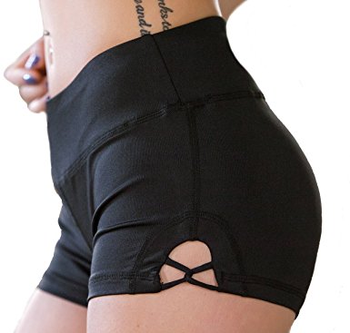 Helisopus Womens Stretch Solid Athletic Shorts Cross Side Tie Dance Yoga Shorts