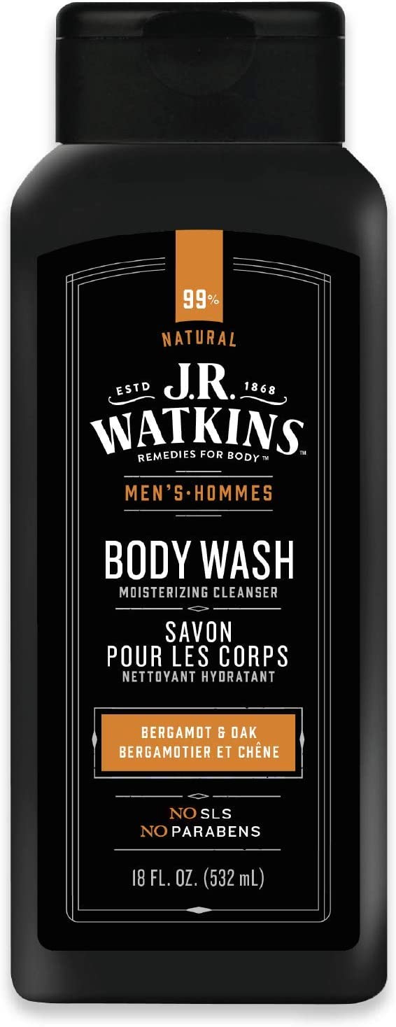 J.R. Watkins Coriander and Cedar Natural Daily Moisturizing Body Wash, Hydrating Shower Gel for Men and Women, Free of SLS, USA Made and Cruelty Free, 532 Milliliters