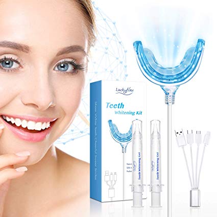 Teeth Whitening, Luckyfine High Quality Tooth Whitening Gel Kit, Non-Peroxide Set, Professional Teeth Whitening Set, Quickly Remove Surface And Deep Stains, 4 Adapters for iPhone, Android and USB, Easy to Use