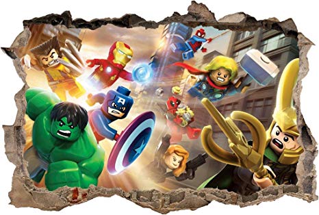 LEGO MARVEL DC Smashed Wall 3D Decal Removable Graphic Wall Sticker Mural H163, Large