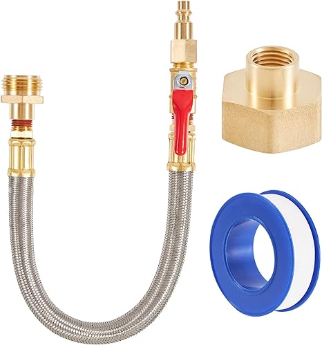 ZKZX RV Winterizing Kit Sprinkler Blowout Adapter with Shut Off Valve and 1/4”Industrial Plug Air Compressor Garden Hose Connector Male Female for Winterize Sprinkler Systems, Camper,Boat,Motorhome