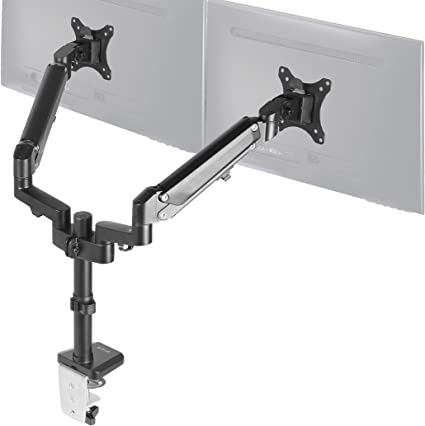 VIVO Heavy Duty Dual 17 to 32 inch Monitor Pneumatic Spring Arm Stand, Aluminum Clamp-on Desk Mount, Fits 2 Screens, Max VESA 100x100, Black, STAND-V200G