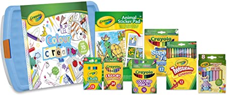 Crayola Colour and Create Tub - Assortment of Crayons, Coloured Pencils, Washable Marker Pens, Coloured Chalk, Colouring Book