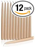 Dripless Taper Candles 8" Inch Tall Wedding & Home Decoration Candle Set of 12 Beige (Sand)