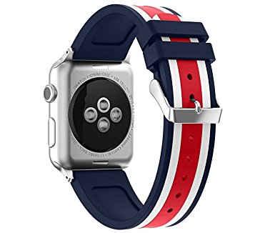 Apple Watch Band 42mm, Acytime Durable Soft Silicone Replacement iWatch Band Sport Style Wrist Strap for Apple Watch Band Series 2 / 1, Sport, Edition (42mm- Black White Red)