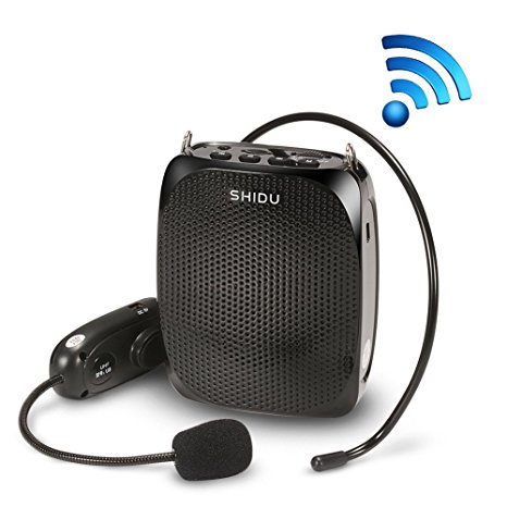 Boupower SHIDU 10 Watts UHF Wireless Voice Amplifier with Comfortable Headset Waist Neck Band and Belt Clip for Teachers,Tour Guides,Training,Meeting Support Recording TF Card，MP3 Format Audio and U disk-Black
