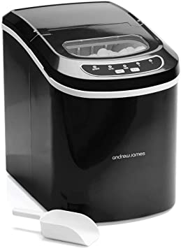 Andrew James Ice Maker Machine | Compact Portable Countertop Ice Cube Maker with 2.2L Tank | Ice Cubes in Under 10 Mins no Plumbing Required | Self Cleaning | Includes Scoop & Removable Basket (Black)