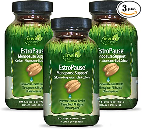 Irwin Naturals EstroPause Menopause & Women's Health Support - Powerful Herbal & Mineral Blend with Calcium, Magnesium, Black Cohosh, Chaste Tree - Enhanced Absorption - 80 Liquid Softgels (Pack of 3)