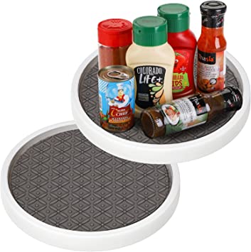 Bekith 2 Pack Non-Skid Pantry Cabinet Lazy Susan Turntable, 12-Inch Single Round Rotating Kitchen Spice Organizer for Cabinets, Pantry, Bathroom, Refrigerator, Gray