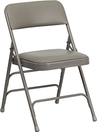 Flash Furniture Hercules Series Vinyl Upholstered Metal Folding Chair with Curved Triple Braced & Double Hinged - Gray