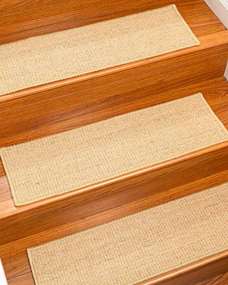 Natural Area Rugs Fuscaldo Khaki DIY Pet Friendly Handmade Sisal Carpet Stair Treads/Rugs Safety Slip Resistant for Kids, Elders, and Dogs. 9" x 29" (4), Serged Khaki Border