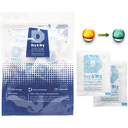 Dry & Dry 5 Gram [400 Packs] Food Safe Silica Gel Orange Indicating(Orange to Dark Green) Mixed Silica Gel Packets - Rechargeable Silica Gel Packs Desiccant Packs