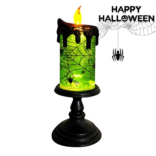 Eldnacele Halloween Snow Globe Candles Lighted Lamp, Battery Operated Spinning Water Glittering Tornado Flameless Candles Table Centerpiece for Halloween Celebration Parties, Spider