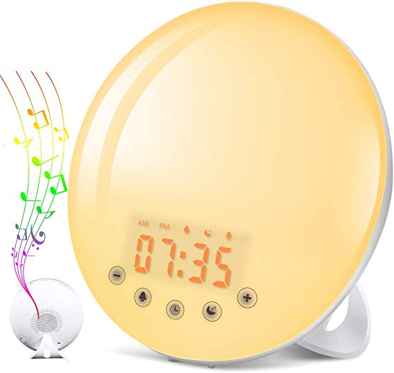 SOLMORE Wake Up Light Alarm Clock, Alarm Clock Light Sunrise Sunset Simulation 9 Alarm Sounds Snooze Function 30 Brightness Adjustable Alarm Light FM Radio Touch Control for Kids Adults Bedroom