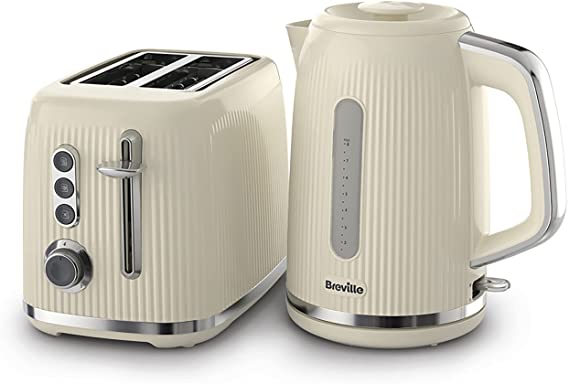 Breville Bold Cream Kettle and Toaster Set | with 1.7 Litre, 3KW Fast-Boil Electric Kettle and 2-Slice High-Lift Toaster | Cream and Silver Chrome [VKT223 and VTR003]