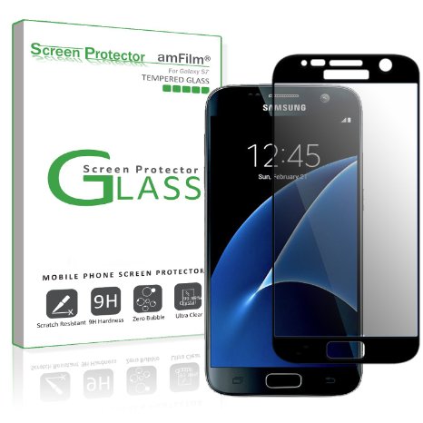 Galaxy S7 Screen Protector Glass (V2.0 Case Friendly), amFilm Bye-Bye-Bubble Samsung Galaxy S7 Tempered Glass Screen Protector [Full Screen Coverage] 2016 [Lifetime Warranty]