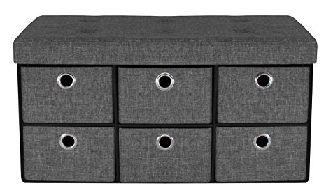 Sorbus Storage Bench Chest with Drawers – Collapsible Folding Bench Ottoman includes Cover – Perfect for Entryway, Bedroom Bench, Cubby Drawer Footstool, Hope Chest, Contemporary Faux Linen (Gray)