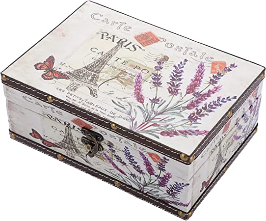 Hipiwe Chest Treasure Box Vintage Wooden   PU Leather Decorative Trinket Jewelry Box Memento Case Box Keepsake Box Gifts For Kids Girls Boys Home Decor (Lavender)