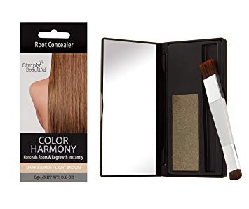 Hair Color Root Touch Up Powder by Color Harmony: Conceals Grey and Dark Roots, Water Resistant Cover-Up; Non-Sticky, Simple to Apply and Mess-Free Root Concealer Mascara (Dark Blonde/Light Brown)