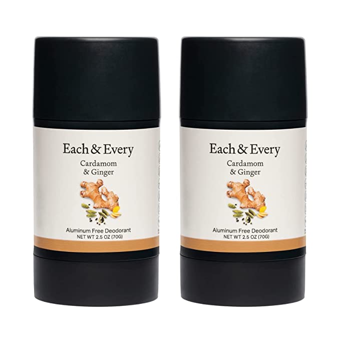 Each & Every 2-Pack Natural Aluminum-Free Deodorant for Sensitive Skin with Essential Oils, Plant-Based Packaging (Cardamom & Ginger, 2.5 Ounce (Pack of 2))