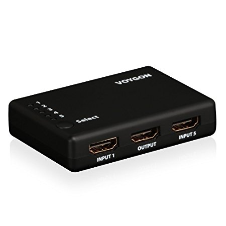 Voygon 5-Port 5-In 5-Out 5x1 HDMI Switch/Switcher w/ Remote & Power Adapter, 3D 1080P, for Bluray, PVR/Netflix/Roku/Kodi Box, PS4/PS3, XboxOne/Xbox360, iPhone/iPad/Android/Fire