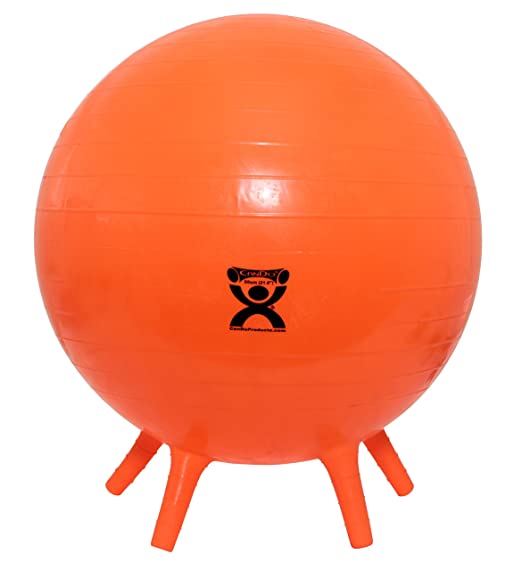 CanDo Non-Slip Inflatable Exercise Ball with Stability Feet for Exercise, Workout, Core Training, Stability, Yoga, Pilates and Balance Training in Gym, Office, Home or Classroom. Orange, 22"(55 cm)