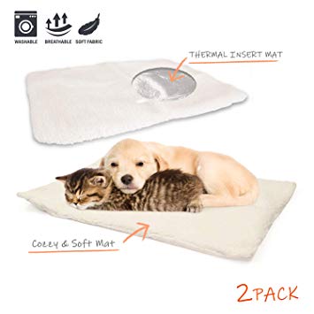 PARTYSAVING [2 Pack Self Heating Snooze Pad Pet Bed Mat for Pets Cats, Dogs and Kittens for Travel or Home, APL2255, White